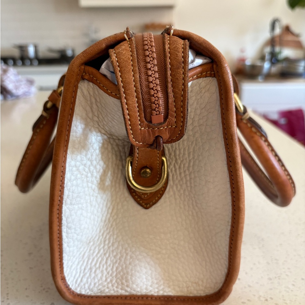 Dooney & Bourke Cream Pebbled Leather Satchel with Brown Trim - Picture 6 of 12